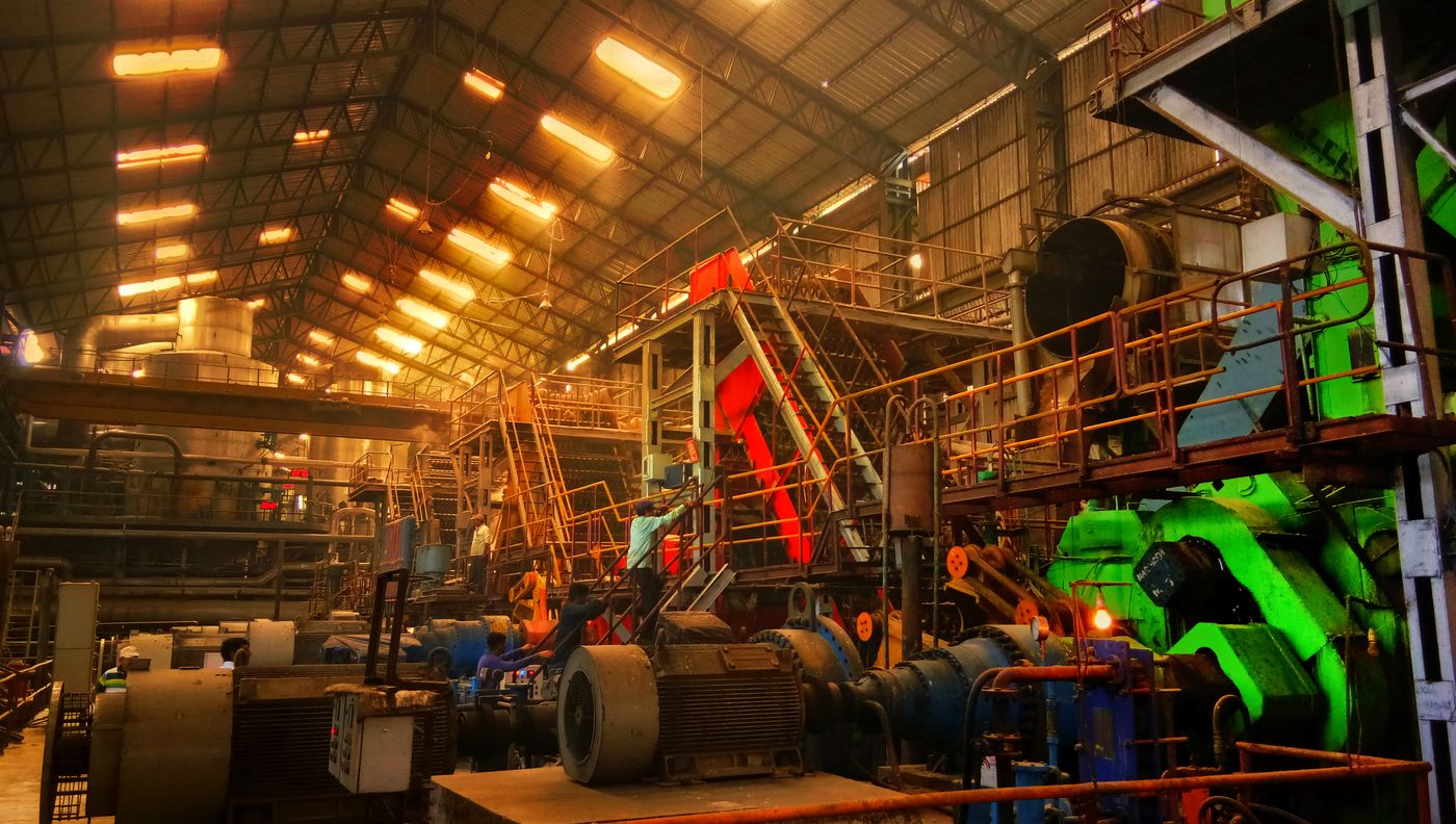Workers inside an industrial factory in Ahmedabad